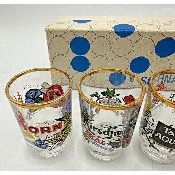 Vintage Ruhrglas Schnapsglaser Kasino Mit Dekor Schnapps Glasses Gold Rim 6 - Picture 3 of 16